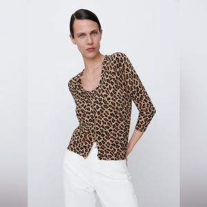 Zara Cheetah/Leopard Print Knit Cardigan
